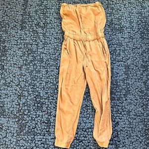 Mustard strapless jumpsuit